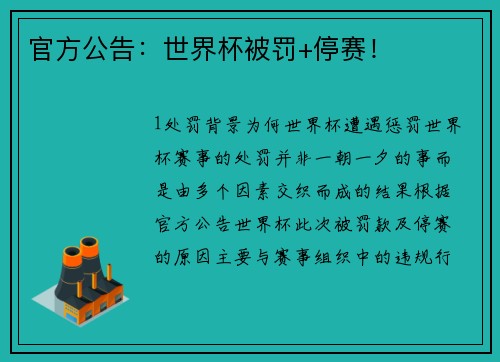 官方公告：世界杯被罚+停赛！