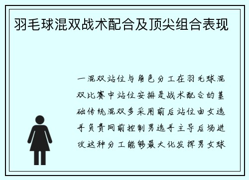 羽毛球混双战术配合及顶尖组合表现